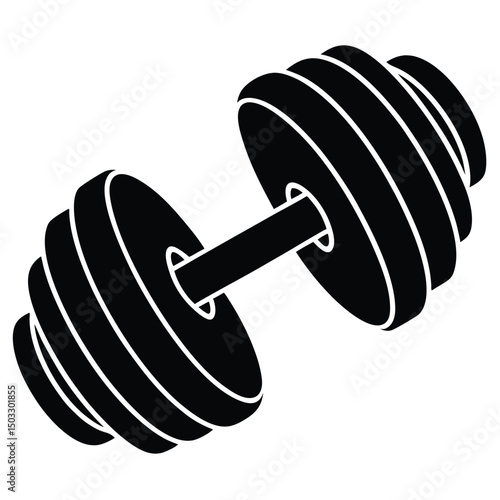Graphic illustration of a heavy black dumbbell ideal for fitness or gym related design projects