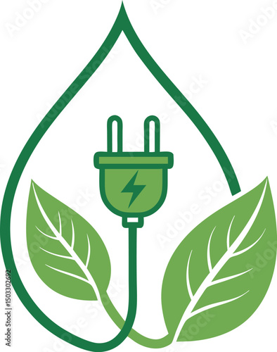 Green Energy Plug in Eco Leaf Icon