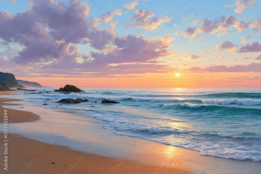Obraz premium Sunset beach scene isolated on white background
