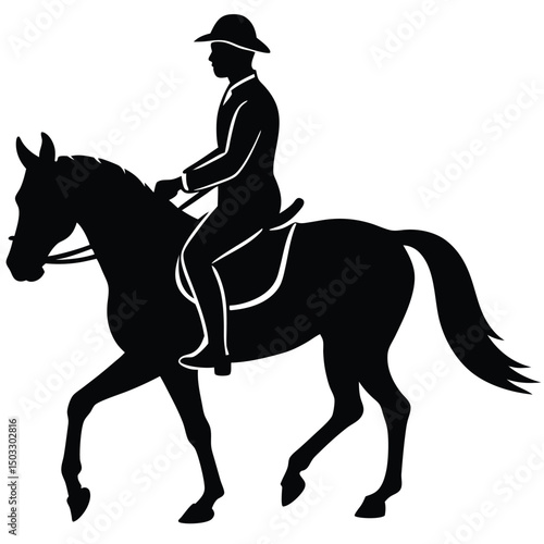 Silhouette of a horse and rider depicting dressage equestrian sport and equine activities