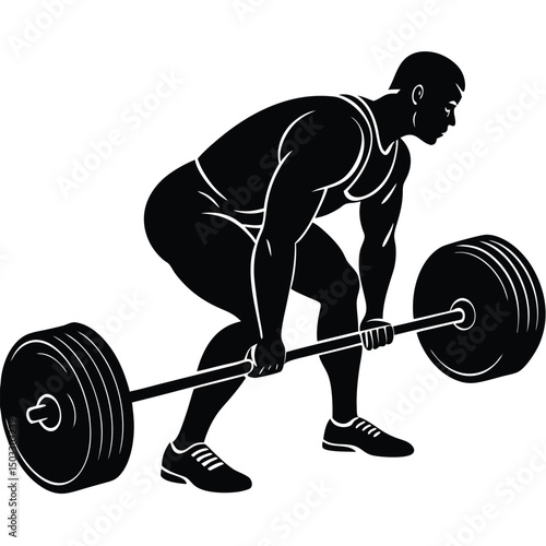 Silhouette of a weightlifter performing a deadlift illustrating strength and power in monochrome