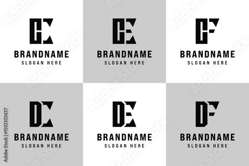 Letters CC CE CF DC DE DF Logo Set, for CC CE EC CF FC DC CD DE ED DF DF Initials