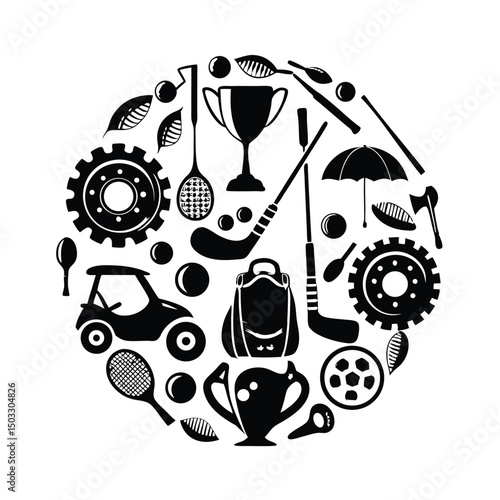 Vector illustration depicting different sports and activities arranged in a circular formation