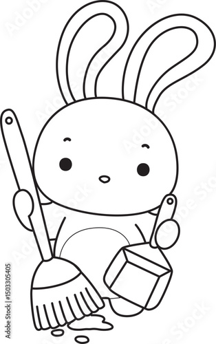 Lineart of Illustration of cute bunny icon.
Outline of Funny rabbit in daily activities elements.