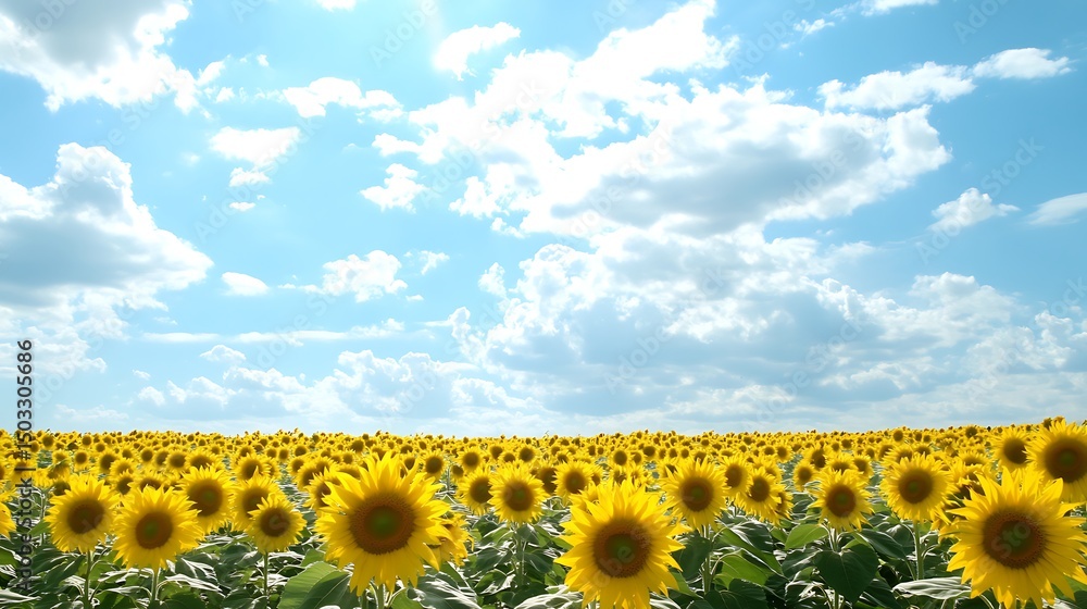 Fototapeta premium A vibrant sunflower field under a bright summer sun