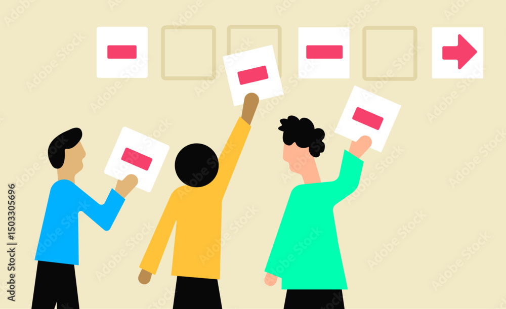 Illustration of People solving arrow picture showcasing partnership and teamwork Illustration of People solving arrow picture showcasing partnership and teamwork