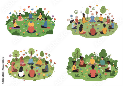 Diverse group meditating for international yoga day
