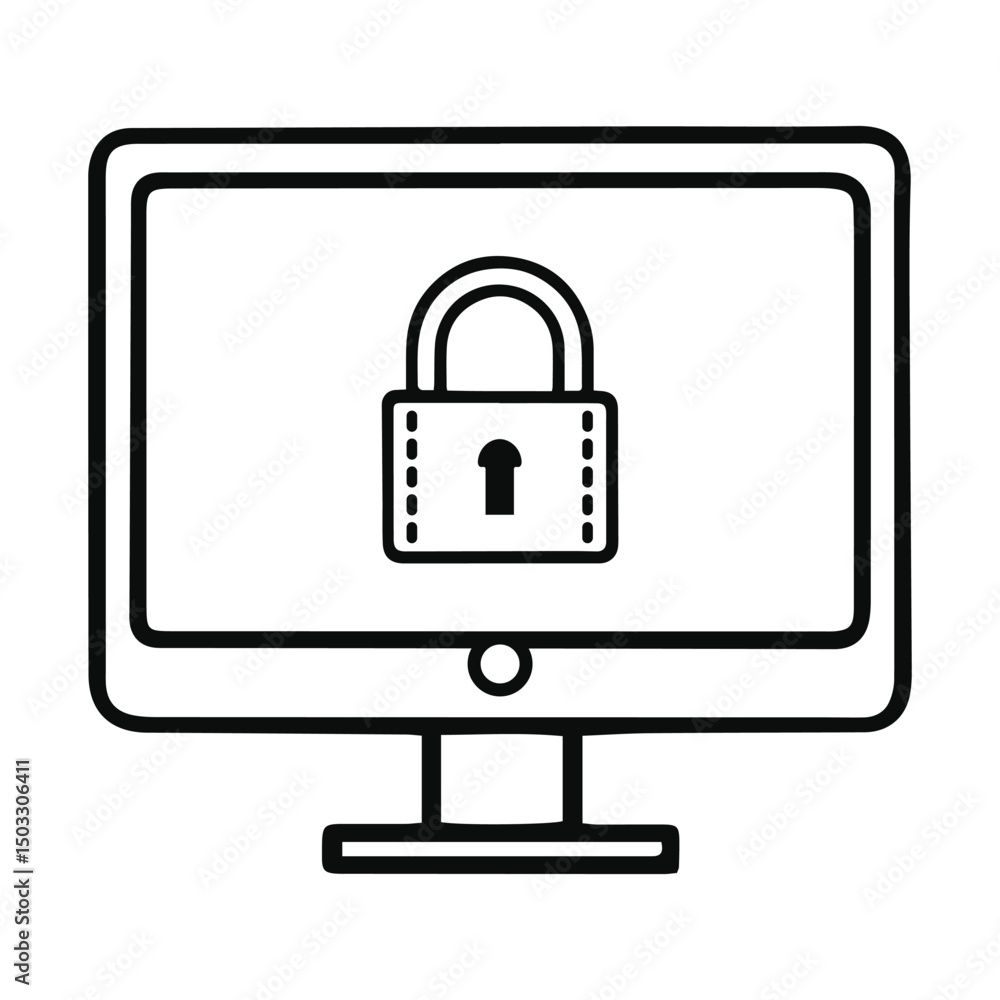 Cybersecurity Desktop Computer with Padlock Icon Cybersecurity Desktop Computer with Padlock Icon