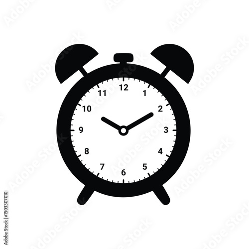 Classic Black Alarm Clock Icon for Time Management and Scheduling