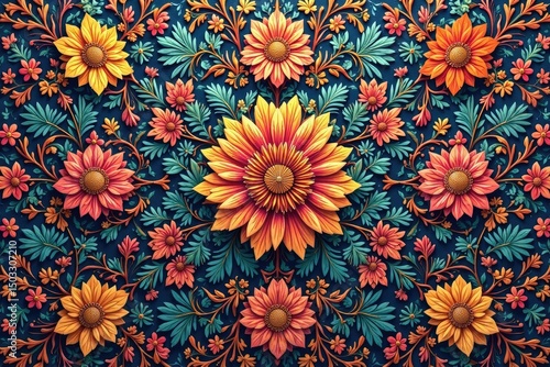 Wallpaper Mural Intricate floral textile design, repeating motif, fabric, art Torontodigital.ca
