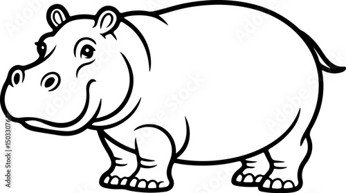 hippopotamus silhouette and line art vector illustration 