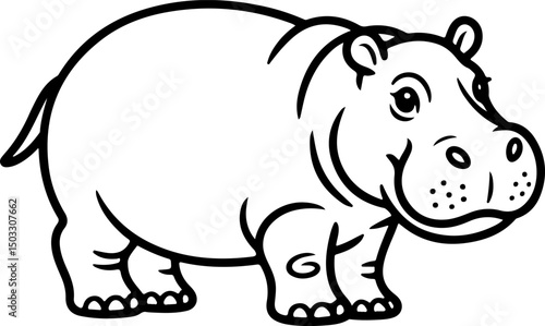 hippopotamus silhouette and line art vector illustration 