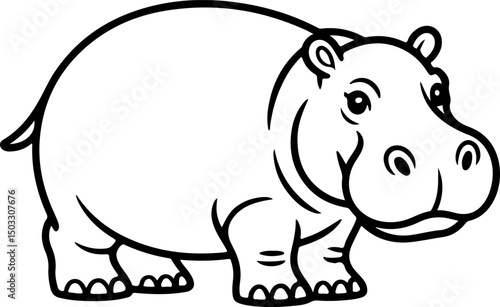 hippopotamus silhouette and line art vector illustration 
