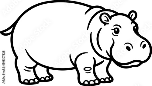 hippopotamus silhouette and line art vector illustration 