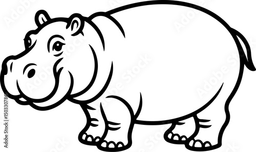 hippopotamus silhouette and line art vector illustration 