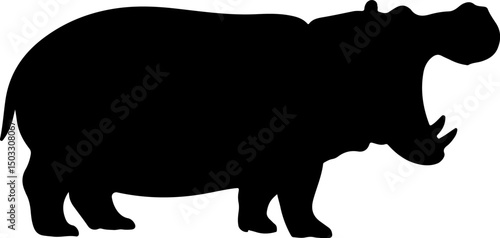 hippopotamus silhouette and line art vector illustration 