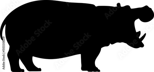 hippopotamus silhouette and line art vector illustration 