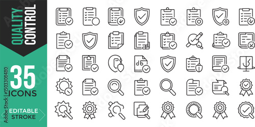 Quality Control Icon Set – Inspection, Testing, QA & Process Management Vectors

