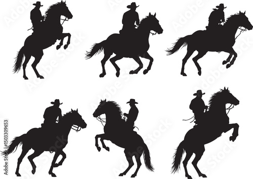 Cowboy on horseback silhouette vector illustration