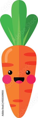 Cute smiling carrot vector with green leaves and pink cheeks illustration 