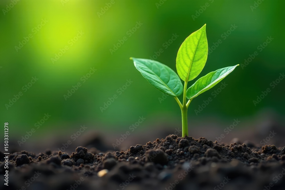 Tiny tree sprout, vibrant green leaves, clean background, clean, single Tiny tree sprout, vibrant green leaves, clean background, clean, single