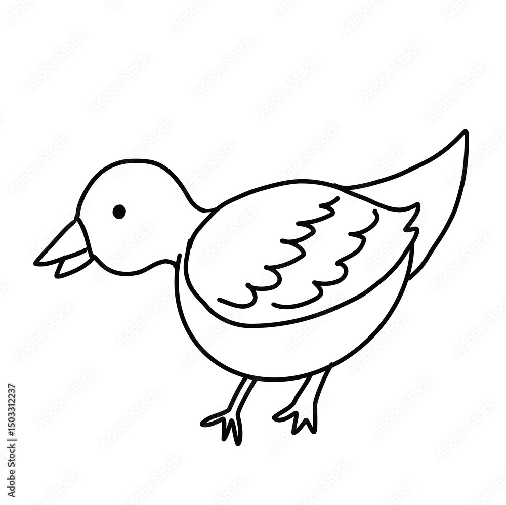 Fototapeta premium black and white line. Duck on white background. Cartoon Style Illustration