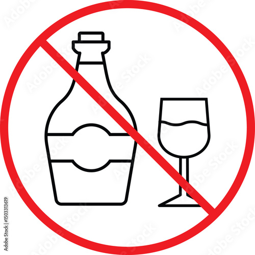 No alcohol icon. no alcohol sign . Do not drink alcohol in this area. isolated on white background. design in trendy style.  
