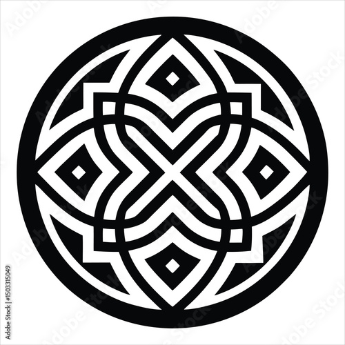 Intricate Black and White Geometric Maze Pattern – Abstract Circular Design