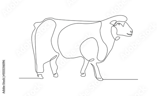 Continuous line drawing of goat, sheep, lamb wildlife animal. Muslim holiday sacrifice an animal to god eid al adha. Vector illustration sketch editable stroke