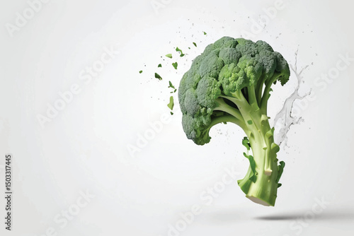 falling broccoli isolated on white background