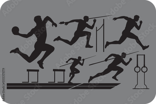 Silhouette of track and field athletes in action