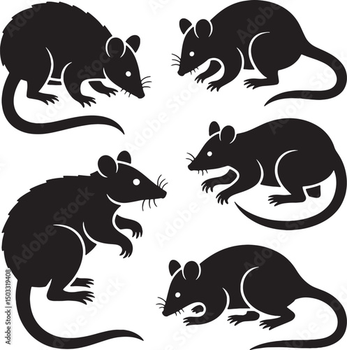 Four silhouettes of rats rodents pests vermin