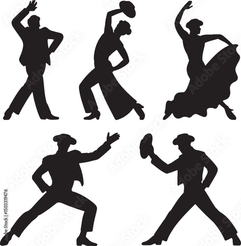 Flamenco dancers silhouettes spanish dance poses