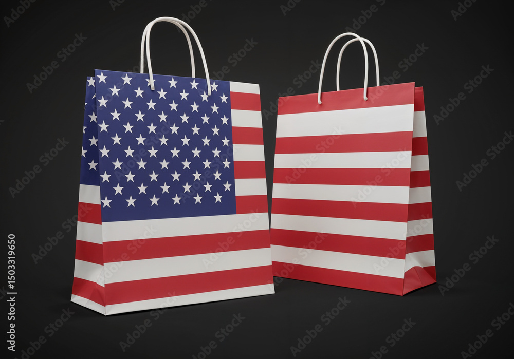 Fototapeta premium USA Flag Patterned Paper Bags