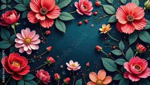 Intricate floral tapestry wallpaper, rich jewel tones, decoration, damask, brocade