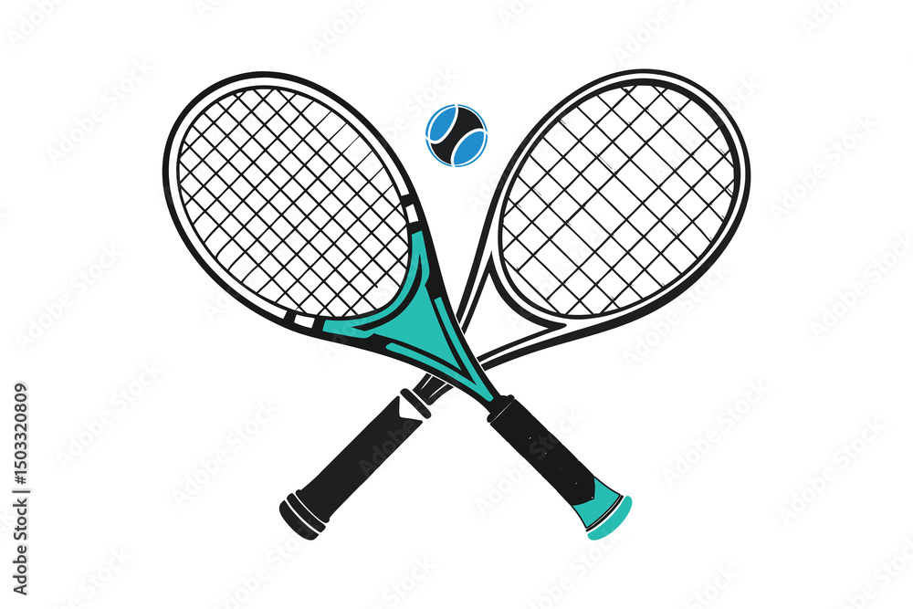 Long Tennis Racket with Ball silhouette vector illustration Long Tennis Racket with Ball silhouette vector illustration