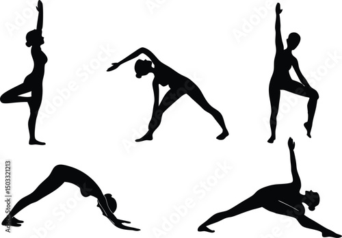 Yoga Pose Illustration Set Silhouettes. Yoga Silhouette Clipart Set for Illustrations. Yoga Figures Clipart Set Illustration Silhouettes. Yoga Posture Illustration Set Silhouettes. Yoga Practice Pose 