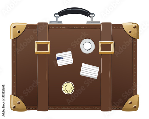 Dark Brown Suitcase with Buckles and Stickers