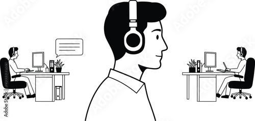 Vector Illustration Concept of Remote Work and Communication