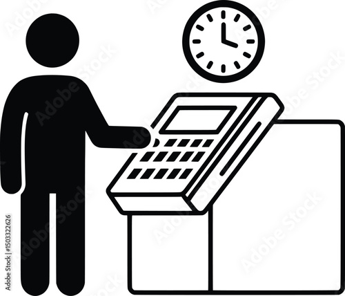 Time Management Concept Vector Illustration of Person Using a Time Clock