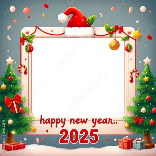 Festive 2025 christmas frame with santa hat