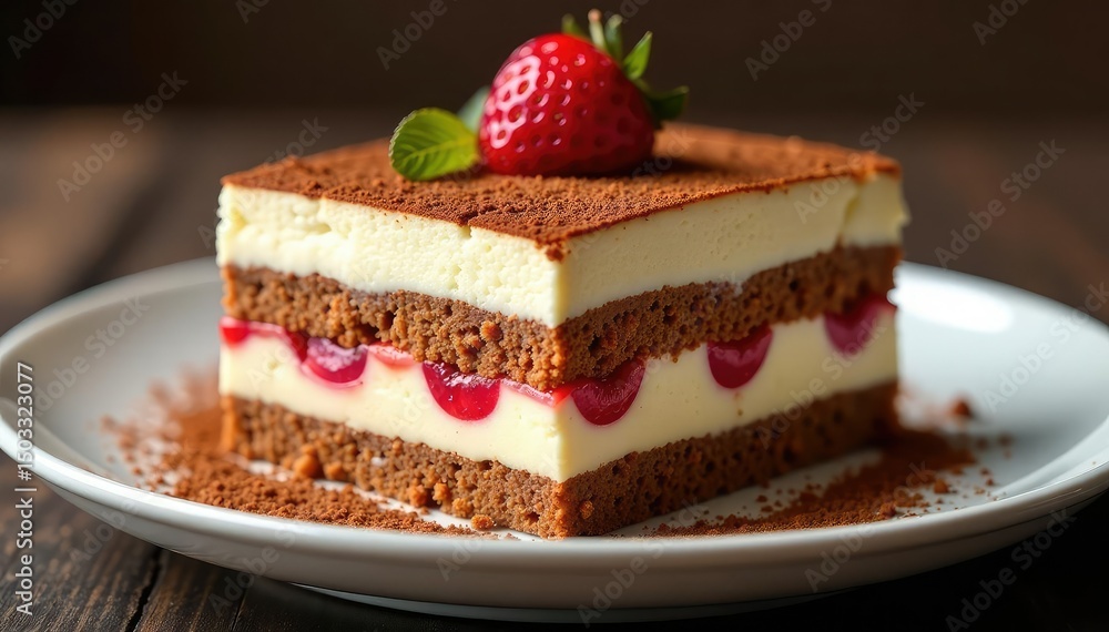 Rich, layered tiramisu, showcasing texture and detail of each component , Italian cuisine, studio Rich, layered tiramisu, showcasing texture and detail of each component , Italian cuisine, studio