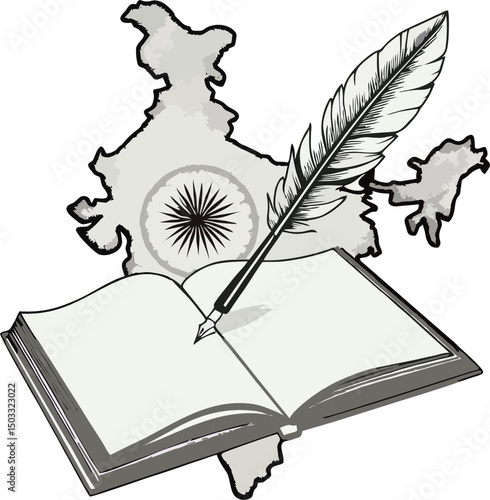 A symbolic animation portraying an open book, feather pen, and the map of India—illustrating the literary spirit and cultural influence of Rabindranath Tagore. Perfect for use in educational, poetic, 