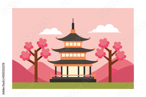 vector illustration of a pagoda in japan