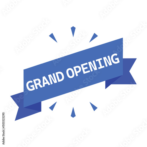 Grand Opening Vector Banner with Bold Blue Ribbon