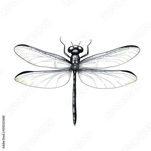Detailed Illustration of a Majestic Dragonfly in Profile View