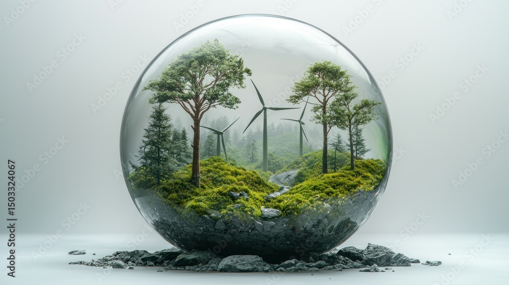 Verdant landscape encased in a crystal sphere Verdant landscape encased in a crystal sphere