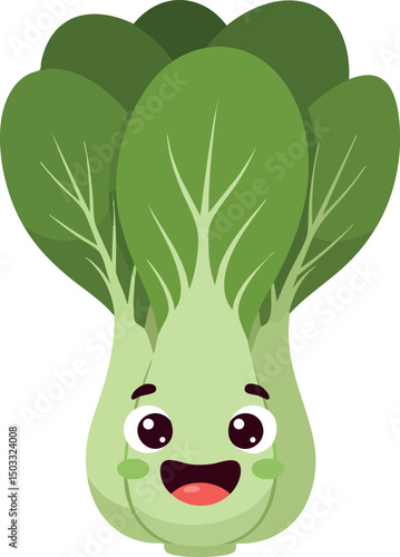 Cute bok choy vegetable cartoon character smiling with green leaves vector illustration 