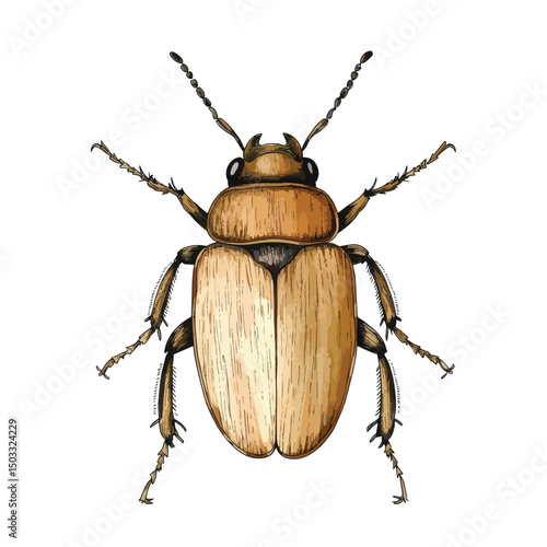 Detailed Insect Illustration Depicting a Beetle with Textured Shell and Antennae