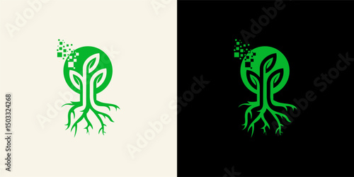 Green Tree Logo with Digital Elements